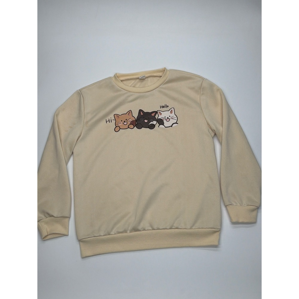 Kids‎ Cream Cartoon Cat Graphic Sweatshirt Long Sleeve Pullover Crewneck 10Y